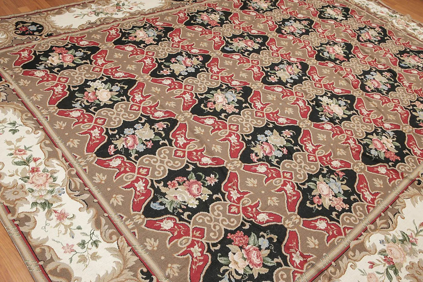 9x12 Brown Hand woven Wool French Flatweave Needlepoint Oriental Area Rug