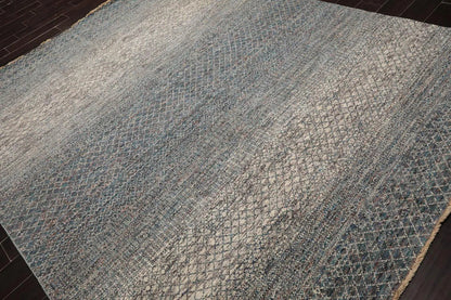 8' x 10' Hand Knotted 100% Wool Modern Oriental Area Rug Ivory, Blue, Aqua