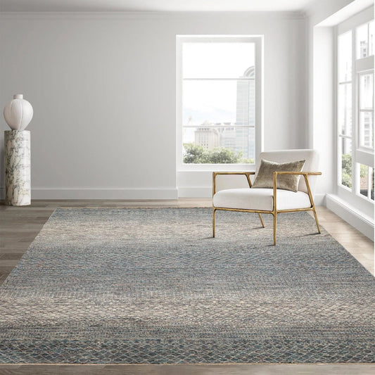 8' x 10' Hand Knotted 100% Wool Modern Oriental Area Rug Ivory, Blue, Aqua